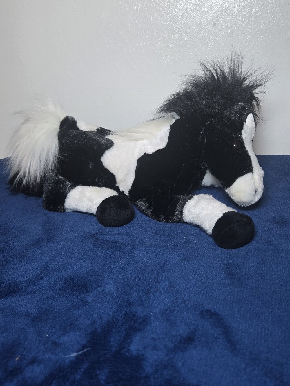 Aurora World Plush Horse Black White Pinto Bean Filled Bottom